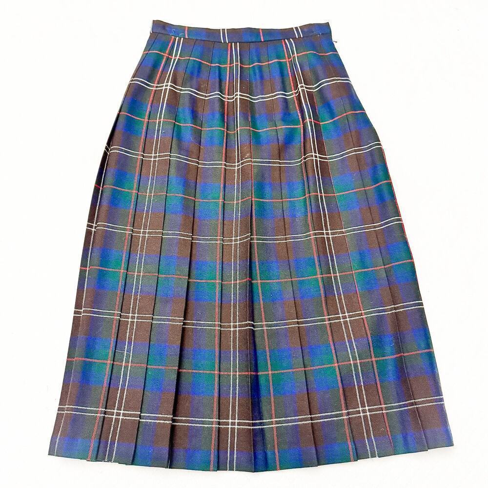 Deans of Scotland Green Wool Tartan Plaid Midi A-Line Patterend Skirt Size 10